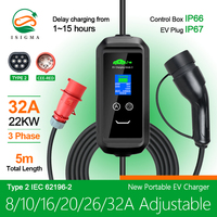 Chargeur EV portable rapide pour la maison, type F2 GBT 1/Type 2, 16/32A, 3.6/7.2/11/22KW, nouveau câble de 5m