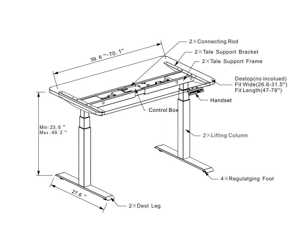 High Quality Ergonomic Autonomic Office Home Electric Height Adjustable Desk with Glass Desk Top