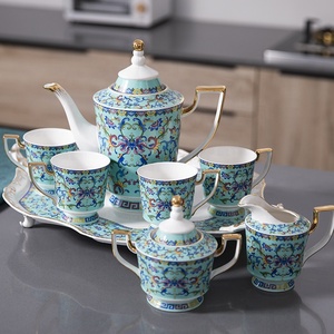Best Selling European Green Relief Enamel Afternoon <b>Tea</b> Ceramic Coffee <b>Set</b> - Product Image 1