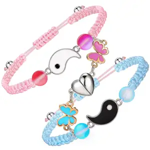 LC202403256 Wholesale Fashion Braided Rope Long Distance Yin Yang Charm Friendship Couple Jewelry Bracelet For Couples Lovers