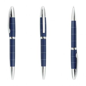 Bolígrafo Metálico con Diseño a Cuadros y Logotipo Personalizado al por Mayor, Color Azul Marino/Negro con Detalles en Dorado/Plateado para Oficina y Negocios - Product Image 1