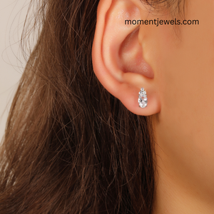 dainty 14k gold plated geometric stud <b>earrings</b> 925 sterling silver zircon claw setting minimalist jewelry gift for women - Product Image 3