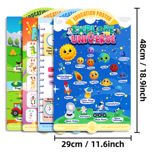 4 pezzi per set <span class=keywords><strong>Poster</strong></span> educativo impermeabile e resistente allo strappo per i bambini che imparano il tempo/alfabeto/la mia fattoria biologica/universo - Product Image 3