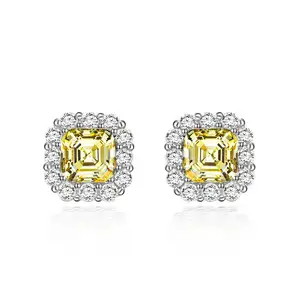 925Silver2Carat 스퀘어 (high) 저 (carbon 석 귀 studs7 * 7European 및 American retro 다목적 우아한 또 귀걸이랑 women