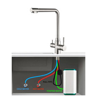 Robinet de cuisine à double poignée à 3 voies Matter Black Mitigeur d'eau chaude et froide monté sur pont avec robinet filtrant