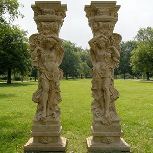 Colonne Caryatide in Marmo Beige Intagliate a Mano con Figure Femminili, Deesse delle <span class=keywords><strong>Quattro</strong></span> Stagioni, per Arredo Villa, Pilastri in Pietra Naturale - Product Image 4