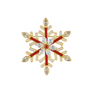 Snowflake Brooch Red String Zirconia Micro Insert Christmas Unisex Fashion Pin - Product Image 5