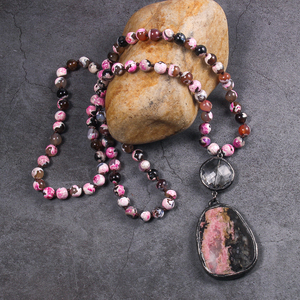 时尚波西米亚女式饰品8毫米天然石结项链电镀枪黑色圆形玻璃块石头吊坠项链 - Product Image 4