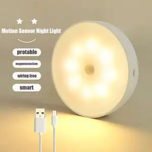 Battery Powered Cabinet Round Night Lamp Bedside Lights For Bedroom Home Closet Lighting Motion Sensor LED Night Light