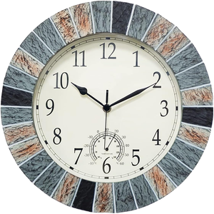 Analog <strong>Outdoor</strong> Thermometer Wall <strong>Clock</strong> 13 Inch <strong>Waterproof</strong> Silent Non-Ticking Battery Operated Decor for Patio - Product Image 1