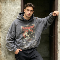 Hoodie Pria Musim Gugur Heavyweight Fleece Bordir ODM Streetwear Acid Wash Hand-Distressed Spray Wash 480GSM Oversized