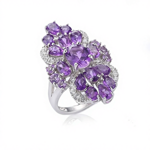 Bague vintage en alliage de la série Counterattack, incrustée d'améthyste naturelle et de saphir blanc synthétique - Product Image 1