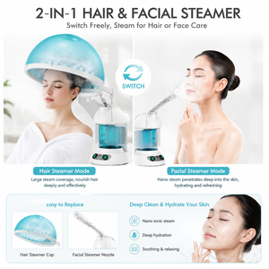 Appareil de soin du visage et des cheveux 2-en-1, vapeur ionique, OEM personnalisé, hydratation intense et soin de la peau, pour usage en salon. - Product Image 1