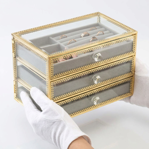 Boîte de rangement pour bijoux et accessoires en verre de luxe moderne Boîte en verre unique pour décorations de maison avec tiroirs - Product Image 2