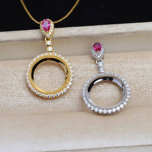 Pendentif tournesol en argent S925, perle de marbre de 13,7 mm, composants et trouvailles de bijoux DIY, plateau vide semi-fini JG531 - Product Image 1