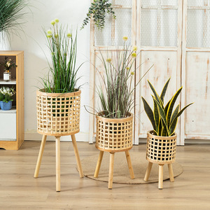 Bamboo Woven Flower <b>Stand</b> Medium Large <b>Small</b> Indoor Outdoor Plant <b>Display</b> Rack For Home Garden Decor - Product Image 2
