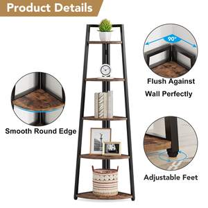 Libreria Angolare a 5 Ripiani, Scaffale Alto 178 cm, Unità di Scaffalatura Verticale, Supporto per Piante da Interno per Soggiorno - Product Image 5