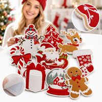 Patchs brodés thermocollants ou à coudre pour Noël : Père Noël, Bonhomme de neige, Renne, Sapin, Canne à sucre, Chaussette