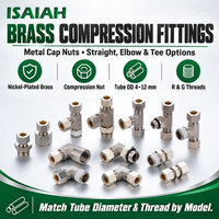 Raccords à compression en laiton pour tubes de 4 à 12 mm de diamètre extérieur, filetages R et G, écrous et corps nickelés, coudes et raccords en T droits