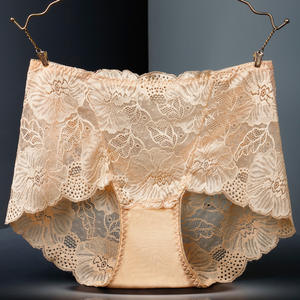 للبيع بالجملة سراويل داخلية نسائية هندية للعناية بالسيدات جميلة سراويل داخلية دانتيل صحية عالية الارتفاع للنساء بلون واحد شعار محبوك مثير - Product Image 5