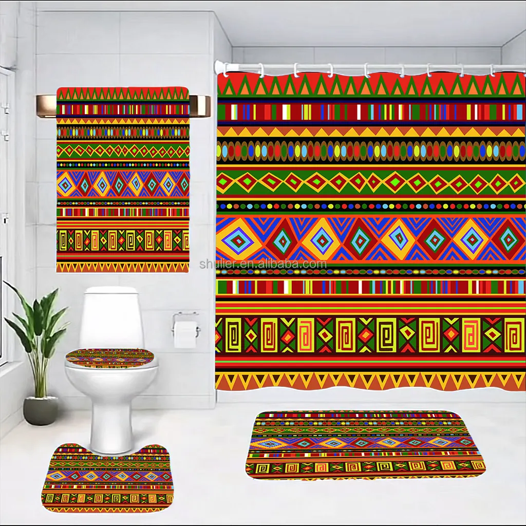 5 Stuks Handdoek Luxe 3d Op Maat Bedrukt Vlinder Waterdichte Badkamer Douchegordijn Set Met 3 Stuks Badmatten Sets