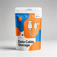 Pochette de rangement pour câble de données USB, imprimée sur mesure en usine, OEM, avec fermeture éclair, fond à soufflets et trou de suspension, pour présentoir de vente au détail