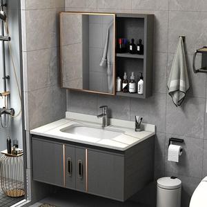 Light luxury simple <b>small</b>-sized rock slab basin space aluminum waterproof bathroom <b>cabinet</b> household use - Product Image 2