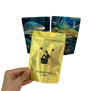 Bolsas de plástico impresas personalizadas para embalaje de setas, bolsas de Mylar de lámina dorada con efecto metálico mate, bolsas Ziplock de setas - Product Image 2