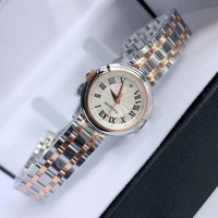 Montre-bracelet élégante et simple pour femme, mouvement à quartz, cadran guilloché blanc, fenêtre de date, bracelet à maillons en acier inoxydable bicolore or rose, étanche
