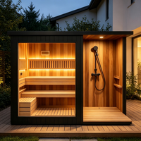 Sauna intérieur en bois, cabine de sauna sèche, sauna infrarouge lointain, salle de douche de luxe pour usage résidentiel dans le jardin ou la cour.