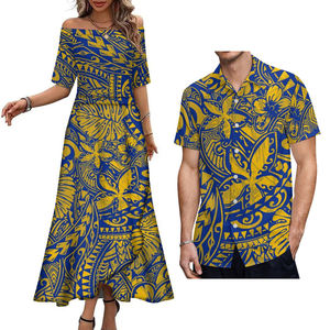 Prezzo all'ingrosso di fabbrica personalizzato <span class=keywords><strong>grande</strong></span> formato estate Aloha uomo camicia partita Samoan stampa signore mezza manica Maxi abito coppia di abbigliamento - Product Image 3
