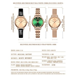 Reloj de Cuarzo para Mujer Sanda 1118, Minimalista, Resistente al Agua, Correa de Acero Sólido y Cuero, Reloj de Pulsera Diario para Estudiantes - Product Image 3