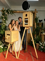 Vente en gros de cabines photo vintage en bois de style appareil photo reflex, multifonctionnelles, étanches, pliables, avec impression instantanée, WiFi/Bluetooth