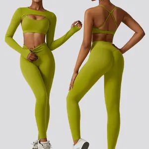 2024 Outono Inverno 3 pcs 3 Pcs Ginásio Conjuntos Para Mulheres Yoga Wear Atacado Nude Feeling Terno Sports Gym Wear