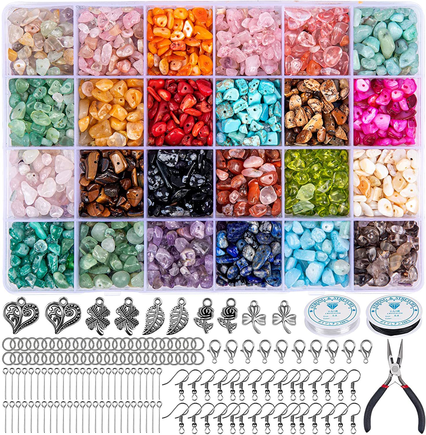DIY Jewelry Making Tools Kit Colorful Natural Stone Crystal Beads Set for Bracelets/Earrings