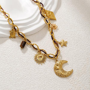 قلادة CAIOOCHE الأكثر مبيعًا لفصل الصيف بتصميم نجم البحر واللؤلؤ والقلب والسلاحف والشمس، سلسلة من الفولاذ المقاوم للصدأ - Product Image 3