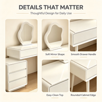 Coiffeuse minimaliste avec rangement, meuble de toilette flottant moderne et organisateur, station de maquillage simple avec tabouret