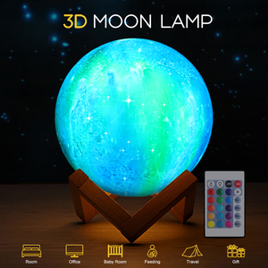 Cielo stellato 3D luce notturna <span class=keywords><strong>colorata</strong></span> a 16 colori che cambia con interruttore Touch supporto in legno decorazione per la casa stella luna lampada - Product Image 3