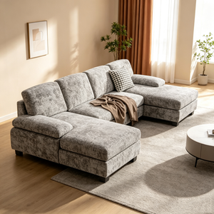 Sofá de Tela Moderno de Diseño Abierto en Forma de U, Sofá Seccional Combinado Personalizado para Sala de Estar Espaciosa - Product Image 1