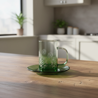 Ensemble de tasses à café en verre islamique arabe avec motif gravé au laser, finition enduite par pulvérisation, ensemble de 6 pièces, multicolore, emballage personnalisé et cadeau