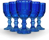 Verres à vin rouge bleu cobalt pour mariage et fête, gobelets en verre coloré à motif en relief pour jus