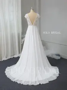 Cap Sleeves Simple Summer Wedding Dress With Luxury Lace