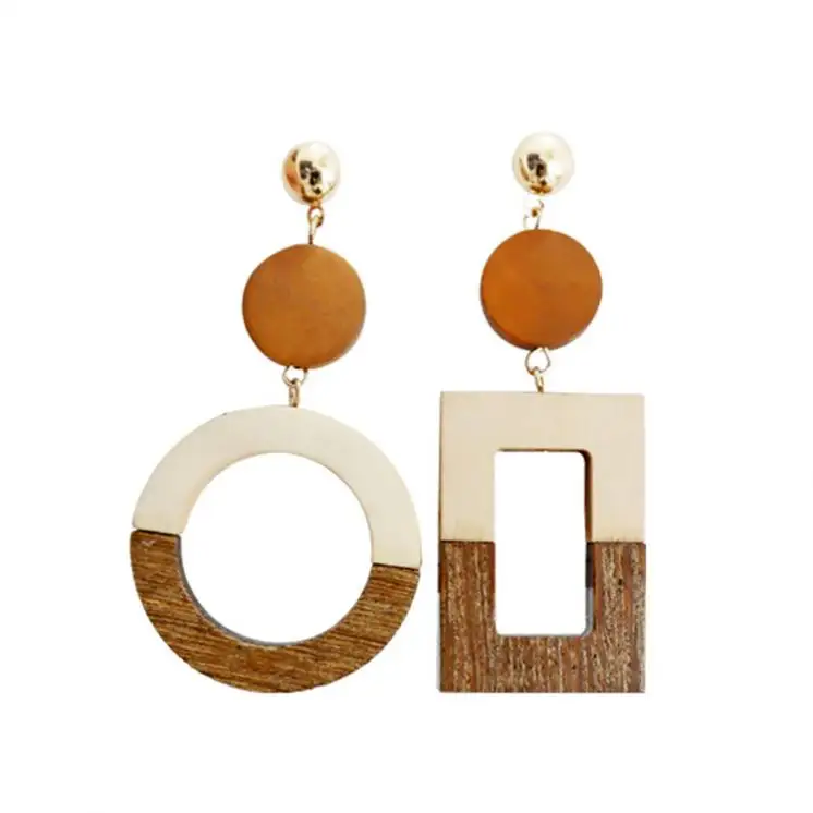 Wholesale eco-friendly pine wood round new design personalized handcraft antique wooden discs earrings