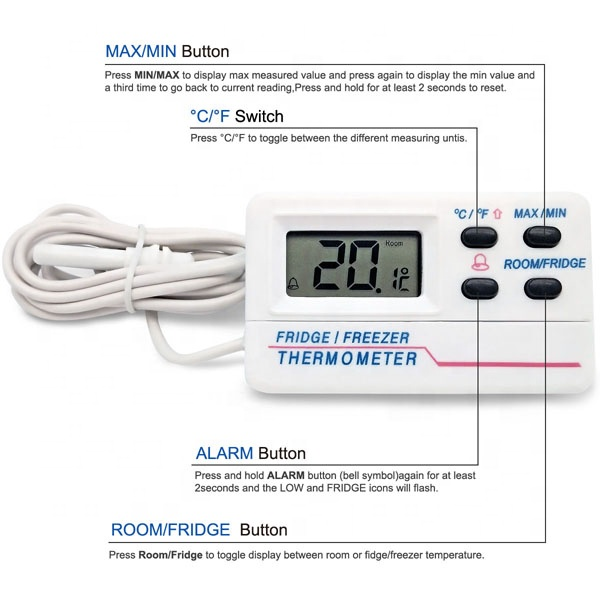 Thermomètre de réfrigérateur de congélateur de Digital pour la boîte plus fraîche vaccinique avec USB imputable