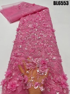 Hot Bán Chất Lượng Cao Châu Âu Và Mỹ Thanh Lịch Lưới Thêu Đính Cườm Ren Với <span class=keywords><strong>3D</strong></span> Hoa Cho Đám Cưới Cho Đảng - Product Image 5