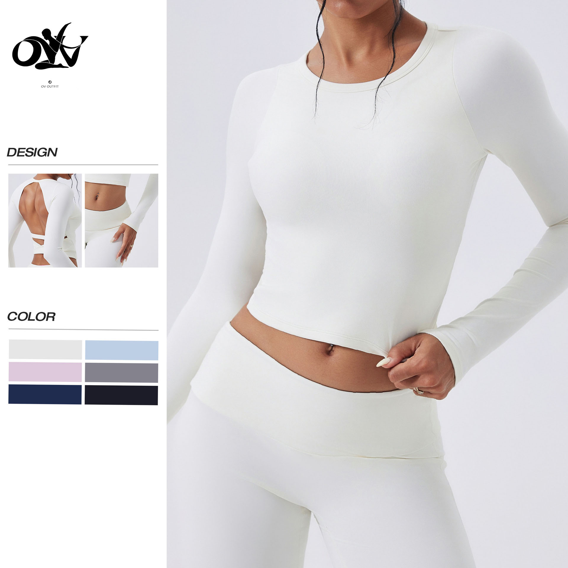 Brushed comfort Tight Long Sleeve Yoga Wear High Quality Backless Hollow-out Sexy Twist Yoga Top Wholesale Custom Sports Wear