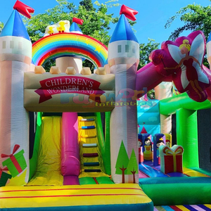Castillo inflable comercial para fiestas infantiles, combo de brincolines con tobogán, estilo país de las maravillas. - Product Image 4