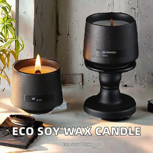 Hot Selling Yushun Eco-Friendly Handmade Soy Wax Pillar <b>Candle</b> Wooden <b>Wick</b> Black Jar Modern Art Custom Fragrance Burns 20-40 - Product Image 2