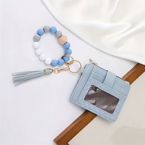 Hot Selling Zipper Bag European American Style Multi-Layer Cork Bead Wrist Wallet Keychain Bracelet <b>Coin</b> <b>Case</b> - Product Image 5