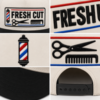 Casquette Snapback Unisexe Réglable en Toile de Coton à 6 Panneaux à Visière Plate avec Patch Barber Signboard, pour Commandes en Gros, Adaptée aux Quatre Saisons, Vente en Gros